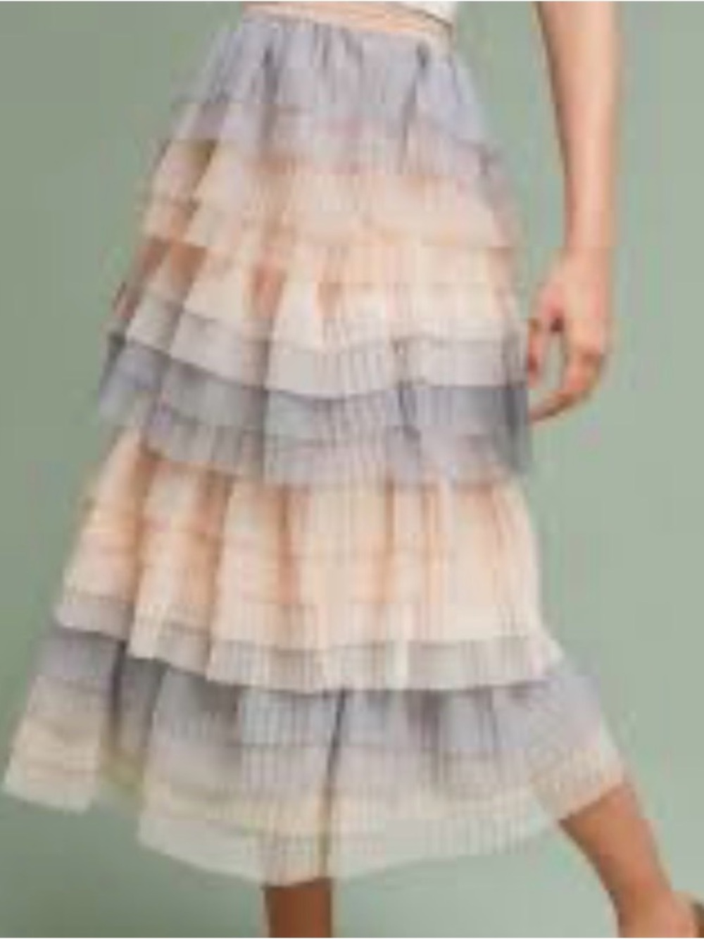 Whimsical Fairy Tiered Pleated Maxi Skirt in Pastel Peach and Light Gray